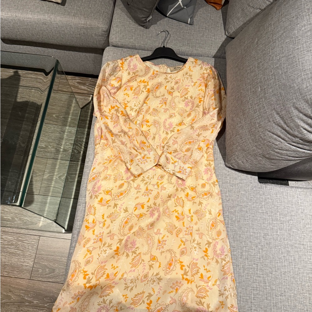 Paisley Long Sleeve Dress in Cream and Orange